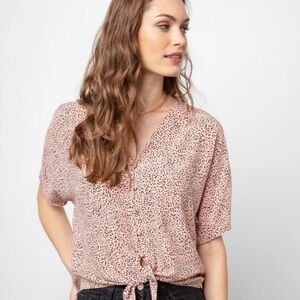 Rails Thea Spotted Rose Button Tie Waist Blouse